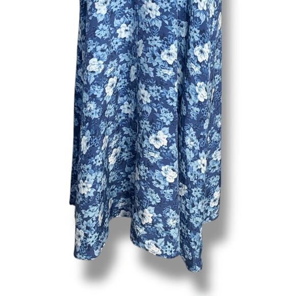 Vintage 90s Blue Floral Midi Dress Sleeveless Rayon A Line Medium Romantic - Picture 3 of 14